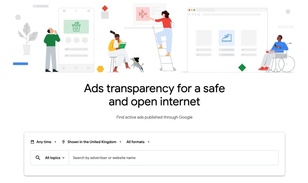 Google Ads Transparency Center home page